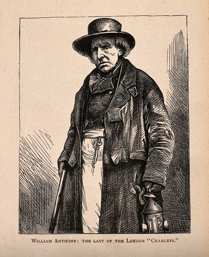 William Anthony, the last of the London night watchmen. Reproduction of wood engraving.