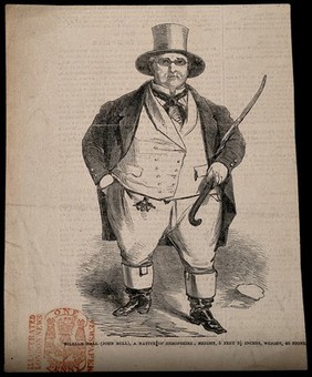 William Ball, a man weighing forty stone. Wood engraving.