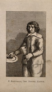 Francesco Battaglia, a stone eating boy. Engraving.