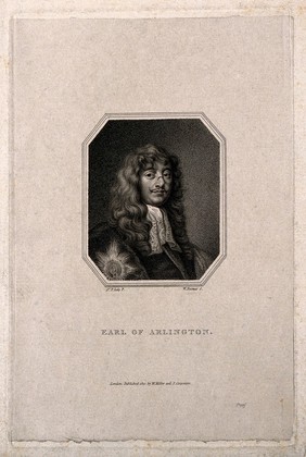 Henry Bennet, Earl of Arlington. Stipple engraving by W. Haines, 1810, after Sir P. Lely.