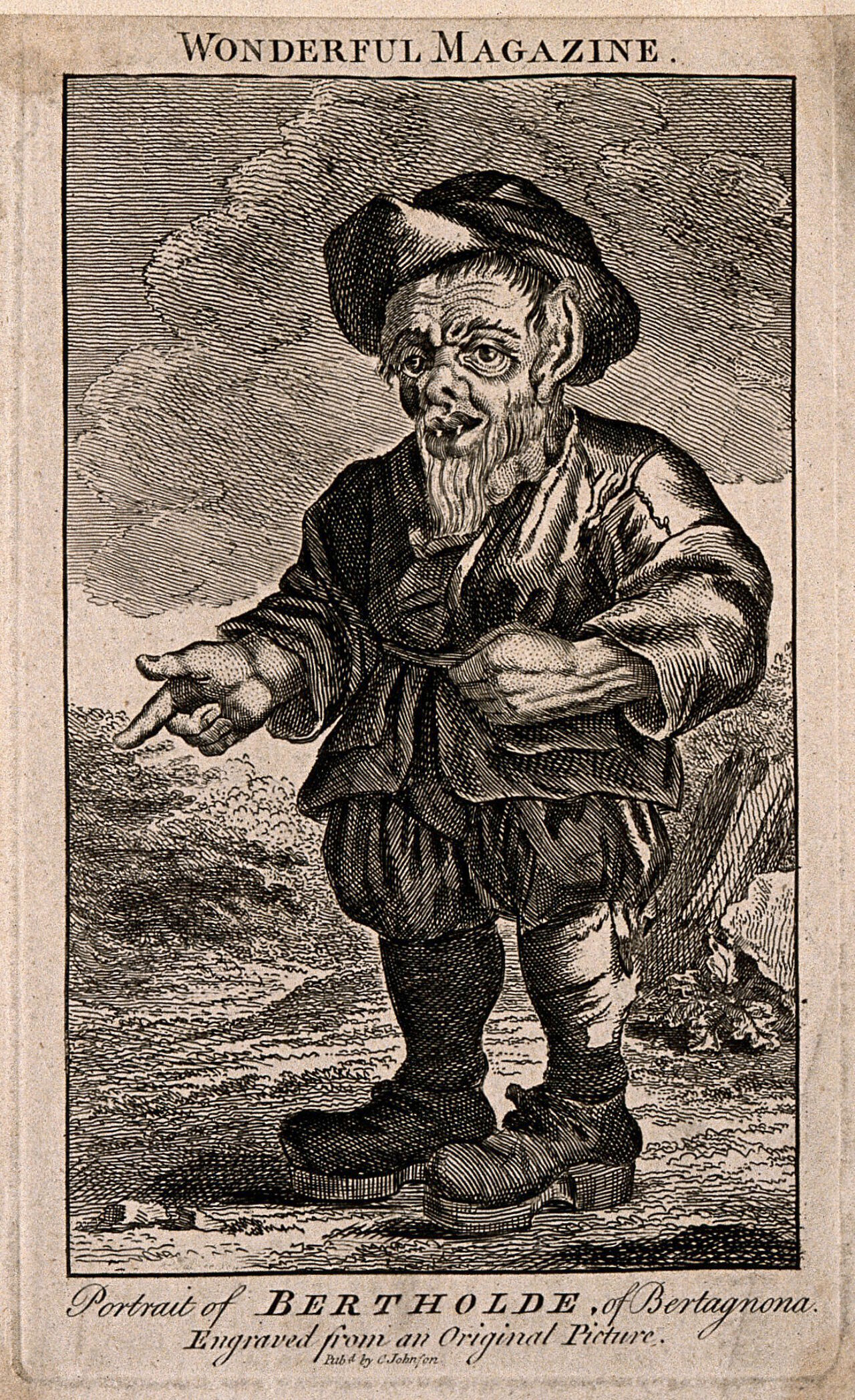 Bertholde, a dwarf. Engraving by A. Walker., by Anthony Walker