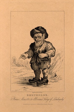 view Bertholde, a dwarf. Engraving by R. Page, 1821.