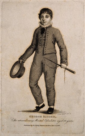 George Bidder, a mental calculator, aged twelve. Line engraving by S. Springsguth, 1818.