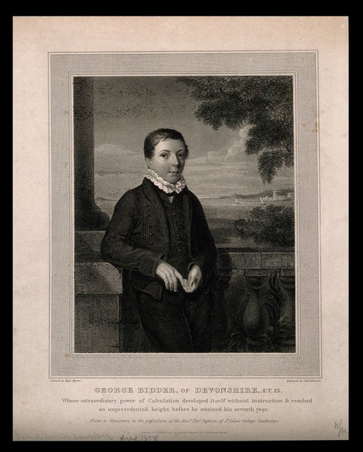 George Bidder, a mental calculator, aged thirteen. Line engraving by J.H. Robinson, 1819, after Miss Hayter.