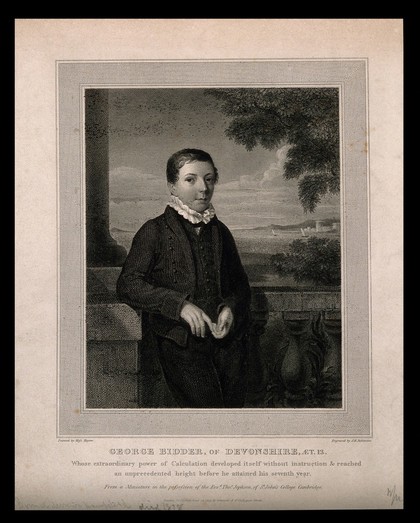 George Bidder, a mental calculator, aged thirteen. Line engraving by J.H. Robinson, 1819, after Miss Hayter.