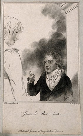 Joźef Boruwlaski, a dwarf (with an unidentified lady). Stipple engraving by W.T. Fry, 1821, after J. Downman.