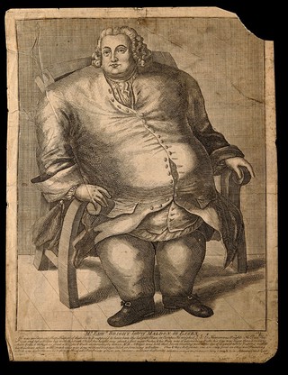Edward Bright, a man weighing forty three and a half stone. Line engraving.