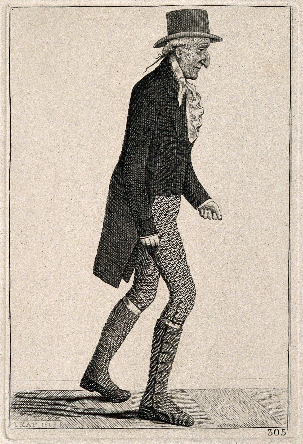 John Brown, walking. Etching by J. Kay, 1819., 1819, by John Kay