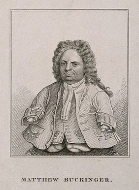 Matthias Buchinger, a phocomelic man. Stipple engraving.