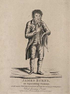 James Burns, a ventriloquist. Engraving, 1804.