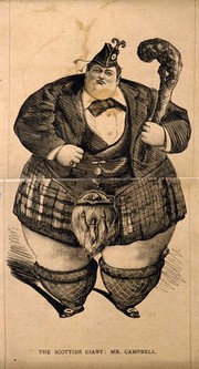 Mr. Campbell, an overweight giant. Reproduction of a wood engraving.