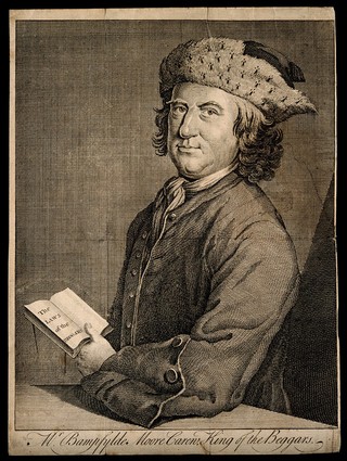 Bampfylde Moore Carew, a vagabond. Line engraving.