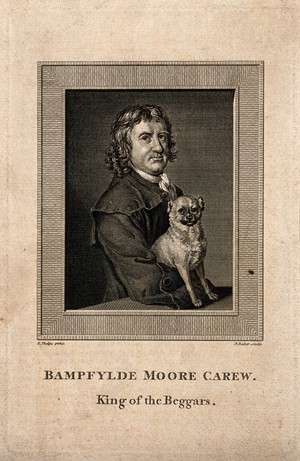 view Bampfylde Moore Carew, a vagabond. Line engraving by J. Baker after R. Phelps.