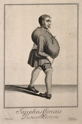 Joseph Clark, a contortionist. Line engraving by P. Tempest after M. Laroon.