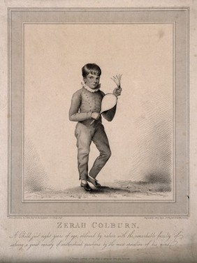 Zerah Colburn, a mental calculator, as a child. Stipple engraving by H. Meyer, 1813, after T.H. Hull.