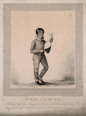 view Zerah Colburn, a mental calculator, as a child. Stipple engraving by H. Meyer, 1813, after T.H. Hull.