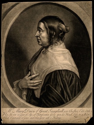Mary Davis, a woman with horns, aged 74. Mezzotint.