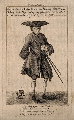 view Le Chevalier Michel Descazeaux du Halley, an eccentric. Etching by J. MacArdell.