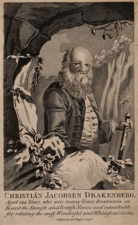 Christian Jacobsen Drakenberg, a man aged 144. Engraving.