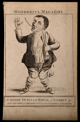 Jeffery Dunstan, a deformed eccentric. Engraving by J. Wilkes.