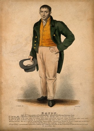 Josiah Eaton, a long distance walker. Coloured stipple engraving by S. Freeman after T.C. Smith.