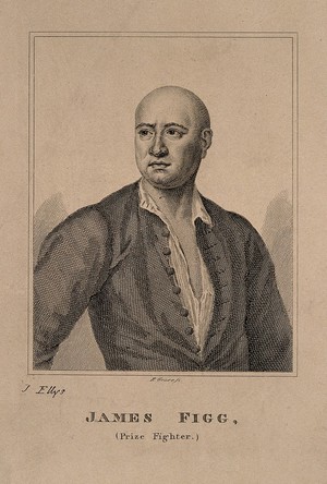 view James Figg, a pugilist. Line engraving by R. Graves, after J. Ellys.