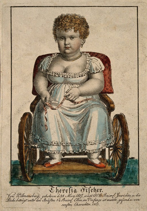 Theresia Fischer, a girl weighing 151lb. Coloured engraving, 1815.