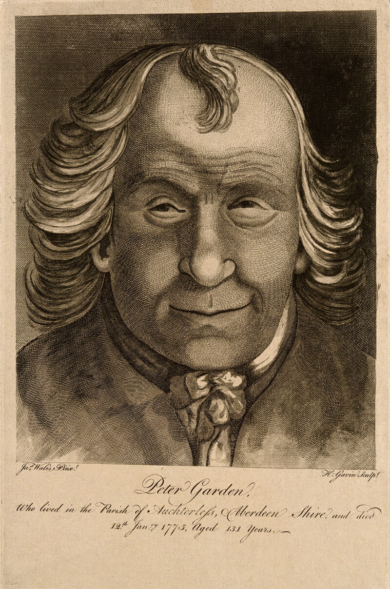 Peter Garden aged 131. Line engraving by H. Gavin after J. Wales., by James Wales
