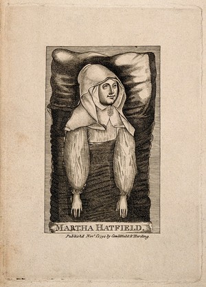 view Martha Hatfield, who had a trance from which she gained divine inspiration. Line engraving, 1794.