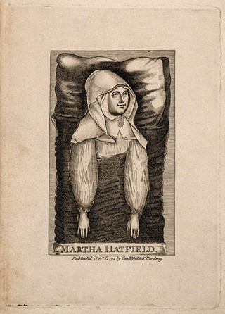 Martha Hatfield, who had a trance from which she gained divine inspiration. Line engraving, 1794.