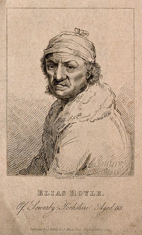 Elias Hoyle, aged 113. Stipple engraving by R. Cooper, 1822.