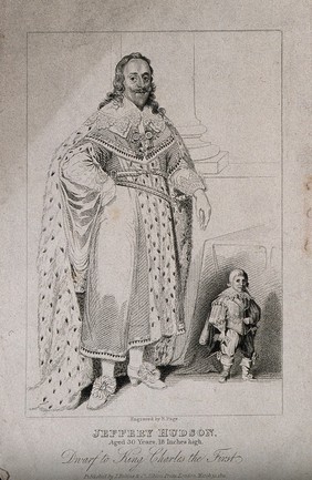 Jeffery Hudson, a dwarf, aged 30. Stipple engraving by R. Page, 1821.