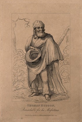 Thomas Hudson, an unfortunate man. Stipple engraving by R. Cooper, 1821.