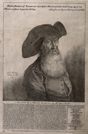 Henry Jenkins, aged 169. Etching by T. Worlidge, 1752, after R. Walker.