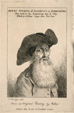 view Henry Jenkins, aged 169. Etching by T. Worlidge, 1792, after R. Walker.