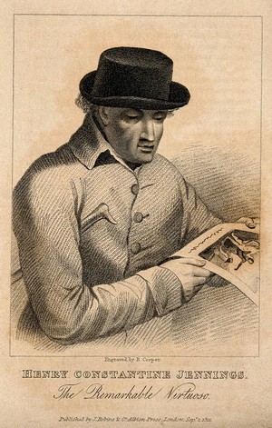 view Henry Constantine Jennings, an eccentric collector. Stipple engraving by R. Cooper, 1821.