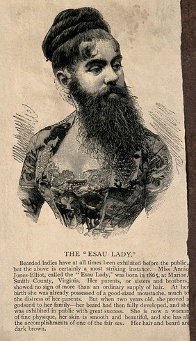 Annie Jones-Elliot, a bearded woman. Wood engraving.