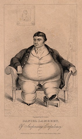 Daniel Lambert, a very large man. Stipple engraving by R. Cooper, 1821.