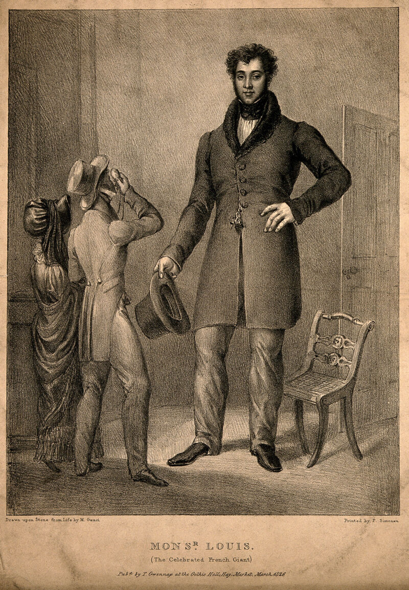 Louis, a giant. Lithograph by M. Gauci, 1826., March 1826, by Maxim Gauci
