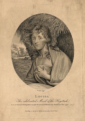 Louisa, known as 'maid of the haystack'. Engraving by G. Scott, 1805, after W. Palmer.