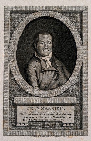 view Jean Massieu, a deaf man. Stipple engraving by L.A. Boutelou.