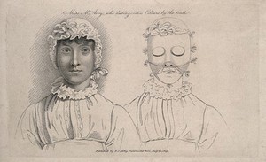 view Margaret M'Avoy, blind but with remarkable perception. Stipple print, 1819.