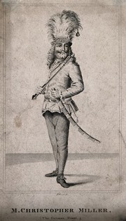 Maximilian Christopher Miller, a giant, aged 59. Engraving by R. Graves.