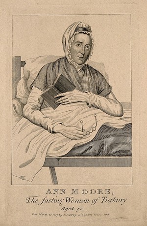 view Ann Moore, a fraudulent fasting woman, aged 58. Engraving, 1813.
