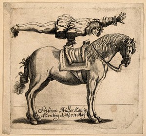 view Christian Müller, a circus performer. Line engraving.