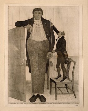 Patrick O'Brien, a giant. Etching by J. Kay, 1803.