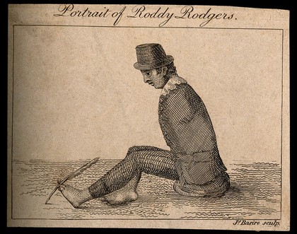 Roddy Rodgers, a man without arms. Etching by J. Basire.