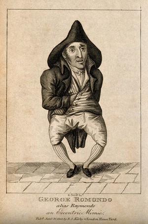 view George Romondo, an eccentric mimic. Engraving by G. Scott, 1805.