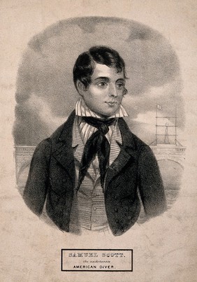 Samuel Scott, a diver. Lithograph.