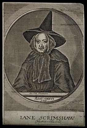 Jane Scrimshaw, died aged 126. Line engraving, 1710.